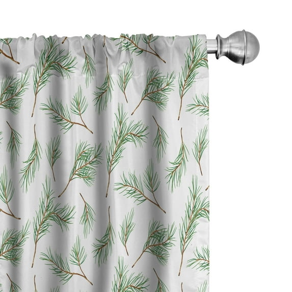 Ambesonne Pine Print Curtains, Spruce Branches Pattern, Pair of 28"x63", Redwood and Dark Green