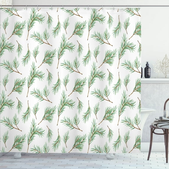 Ambesonne Pine Print Shower Curtain, Spruce Branches Pattern, 69"Wx75"L, Redwood and Dark Green