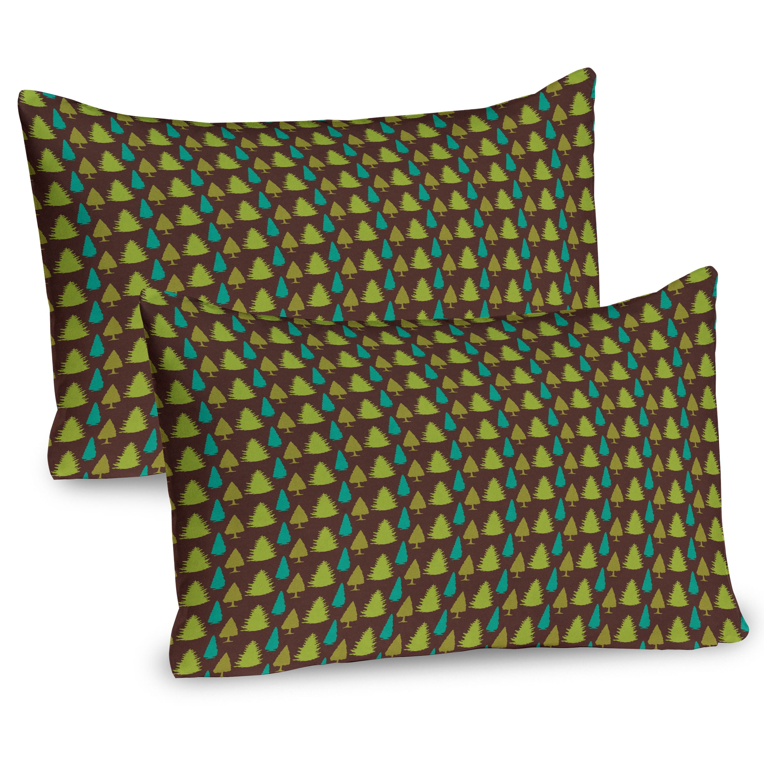 Brown and Green Pine Tree Microfiber Pillow Sham Set