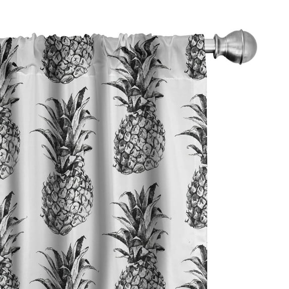Ambesonne Pineapple Window Curtains, Vintage Fruit, Each 28" W x 63" L, Black Grey White
