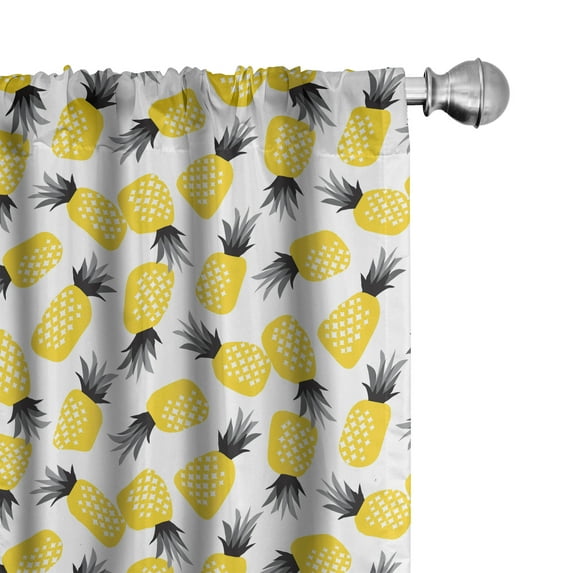Ambesonne Pineapple Curtains, Abstract Summer Motif, Pair of 28"x95", Black Grey and Yellow