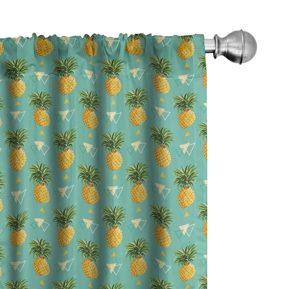 Ambesonne Pineapple Curtains, Geometric Hipster, Pair of 28"x63", Orange Seafoam Green