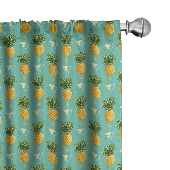 Ambesonne Pineapple Curtains, Geometric Hipster, Pair of 28"x63", Orange Seafoam Green