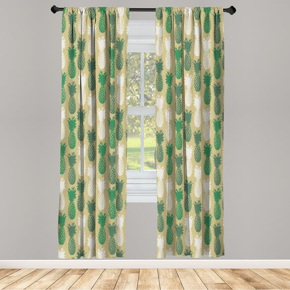 Ambesonne Pineapple Curtains, Summer Island Tropic Pop, Pair of 28"x63", Khaki White