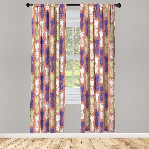 Ambesonne Pineapple Curtains, Summer Island Tropic Pop, Pair of 28"x95", Cinnamon White