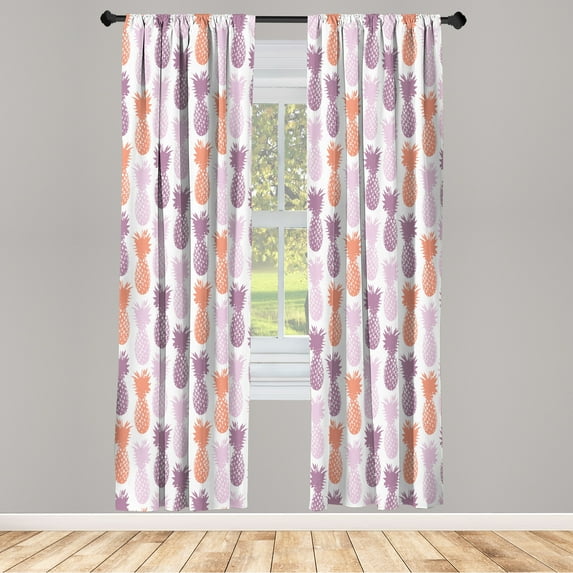 Ambesonne Pineapple Curtains, Summer Tropical Fruit Art, Pair of 28"x84", Pale Mauve