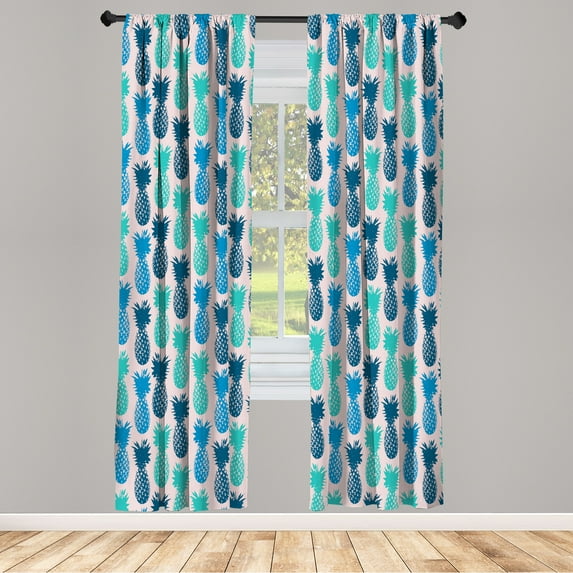 Ambesonne Pineapple Curtains, Summer Tropical Fruit Art, Pair of 28"x84", Turquoise