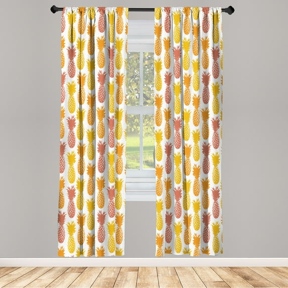 Ambesonne Pineapple Curtains, Summer Tropical Fruit Art, Pair of 28"x95", Apricot