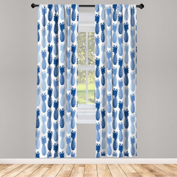 Ambesonne Pineapple Curtains, Summer Tropical Fruit Art, Pair of 28"x95", Dark Blue