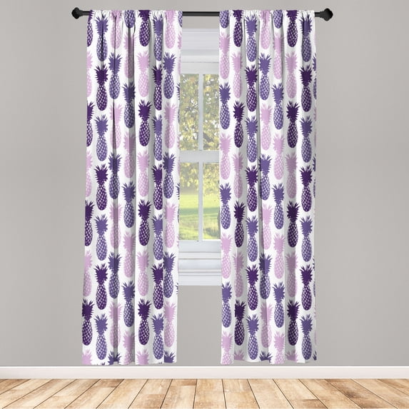 Ambesonne Pineapple Curtains, Summer Tropical Fruit Art, Pair of 28"x95", Plum