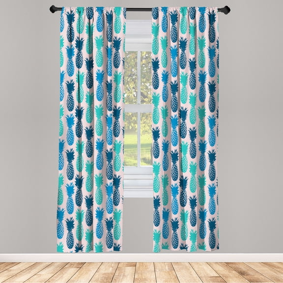 Ambesonne Pineapple Curtains, Summer Tropical Fruit Art, Pair of 28"x95", Turquoise