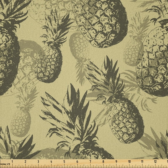 Ambesonne Pineapple Fabric by the Yard Microfiber, Tropic Grunge Pattern, 3 Yards, Pale Brown Dark Green