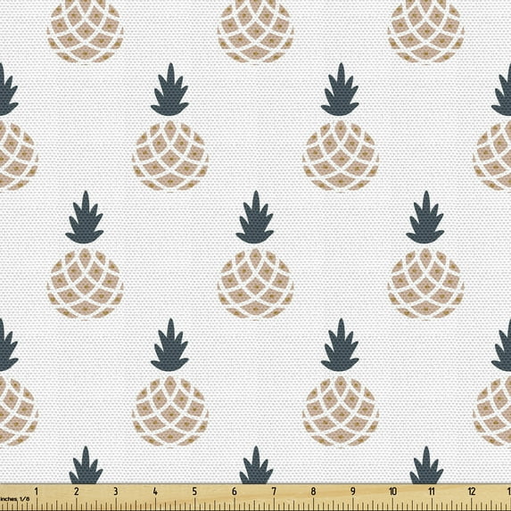 Ambesonne Pineapple Fabric by the Yard Upholstery, Organic Tropical Fruits, 2 Yards, Dark Slate Blue Almond