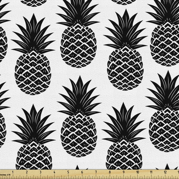 Ambesonne Pineapple Fabric by the Yard Upholstery, Simple Vegan Illustration, 2 Yards, Charcoal Grey White