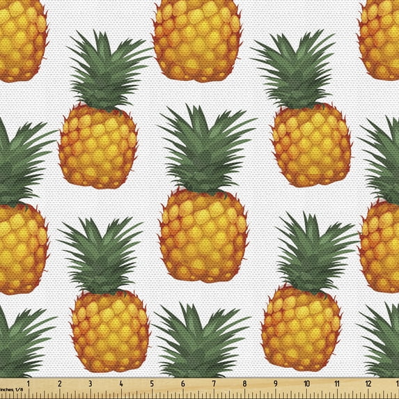 Ambesonne Pineapple Fabric by the Yard Upholstery, Tropical Fruits Ornament, 3 Yards, Earth Yellow and Fern Green