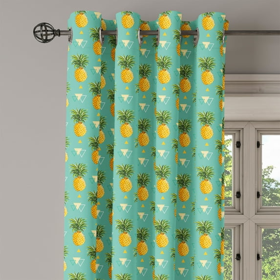 Ambesonne Pineapple Grommet Curtain Single Panel, Geometric Hipster, 50"x60", Orange Seafoam Green