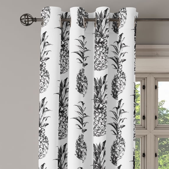 Ambesonne Pineapple Grommet Curtain Single Panel, Vintage Fruit, 50"x60", Black Grey White