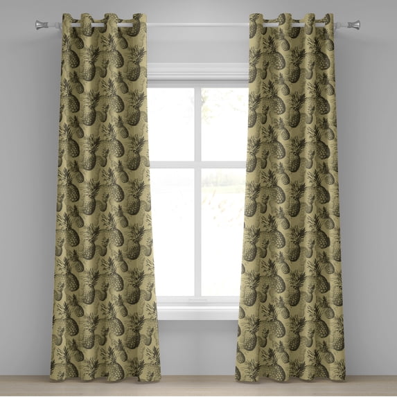 Ambesonne Pineapple Grommet Curtain, Tropic Grunge Pattern, 50" x 72", Pale Brown Dark Green