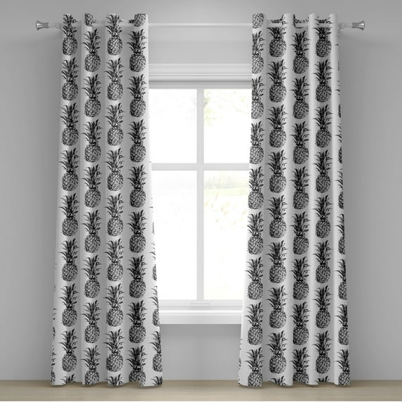 Ambesonne Pineapple Grommet Curtain, Vintage Fruit, 50" x 108", Black Grey White