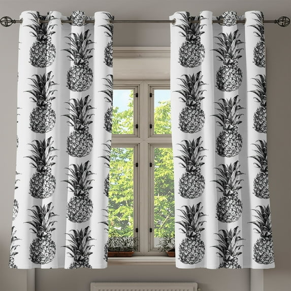 Ambesonne Pineapple Grommet Curtain, Vintage Fruit, 50" x 63", Black Grey White