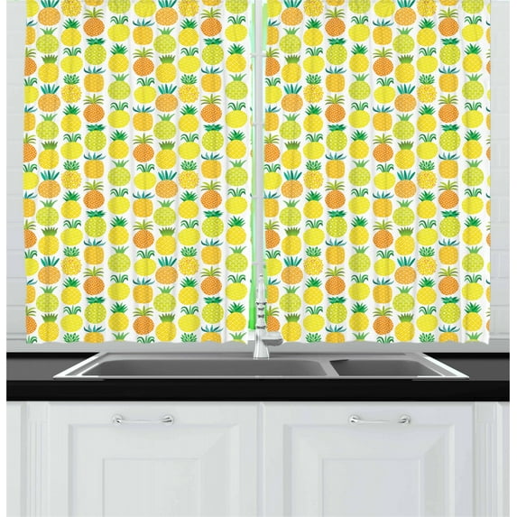 Ambesonne Pineapple Kitchen Curtains, Hawaiian Fruits Art, 55"x39", Multicolor