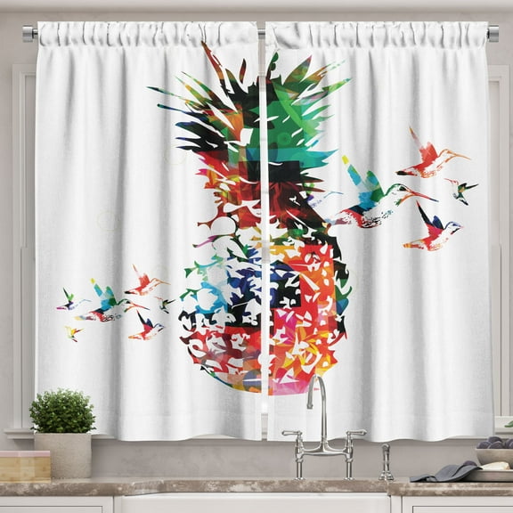 Ambesonne Pineapple Kitchen Curtains, Modern Geometric Art, 55"x24", Multicolor