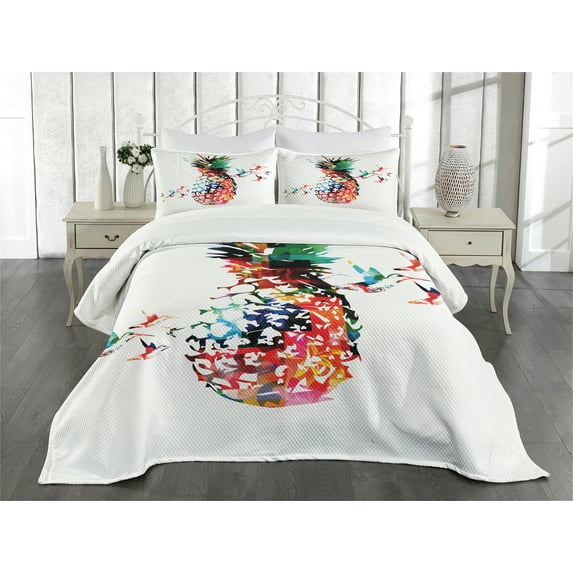 Ambesonne Pineapple Quilted Bedspread Set 3 Pcs, Modern Geometric Art, King Size, Multicolor