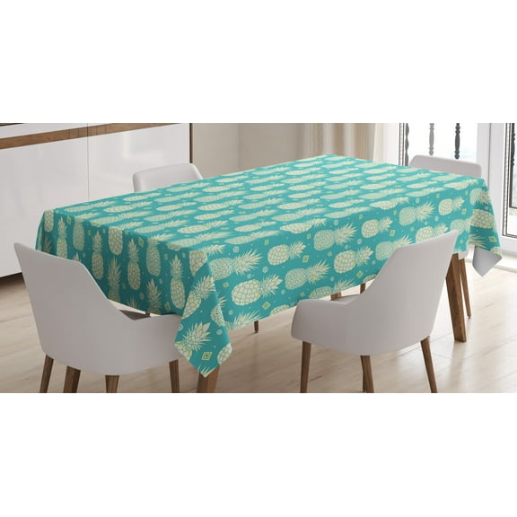 Ambesonne Pineapple Tablecloth Rectangular Table Cover, Abstract Summer Fruit Art, 60"x84", Pale Yellow Turquoise