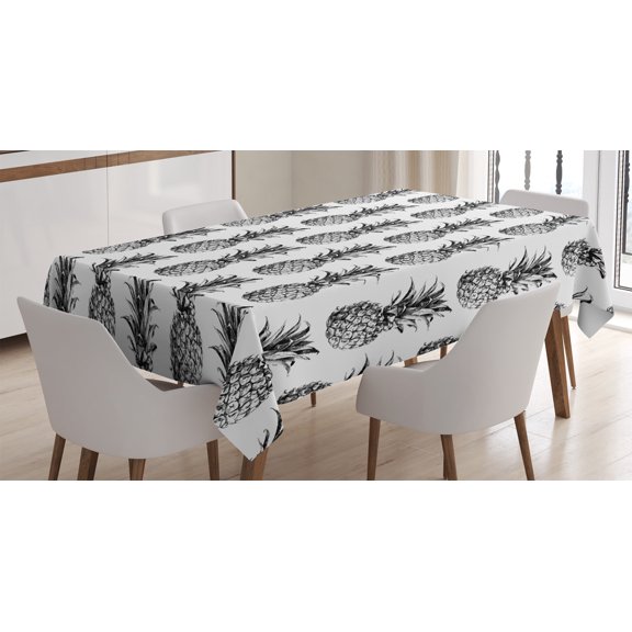 Ambesonne Pineapple Tablecloth Rectangular Table Cover, Vintage Fruit, 60"x84", Black Grey White