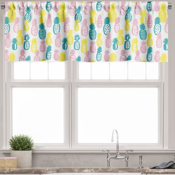Ambesonne Pineapple Valance Pack of 2, Colorful Doodle Food, 42"X12", Multicolor