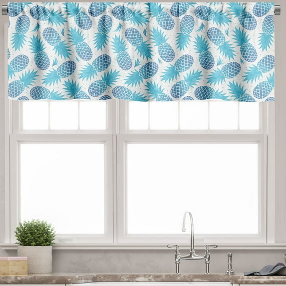 Ambesonne Pineapple Valance Pack of 2, Exotic Hawaii Fruits, 42"X18", Blue and Pale Blue