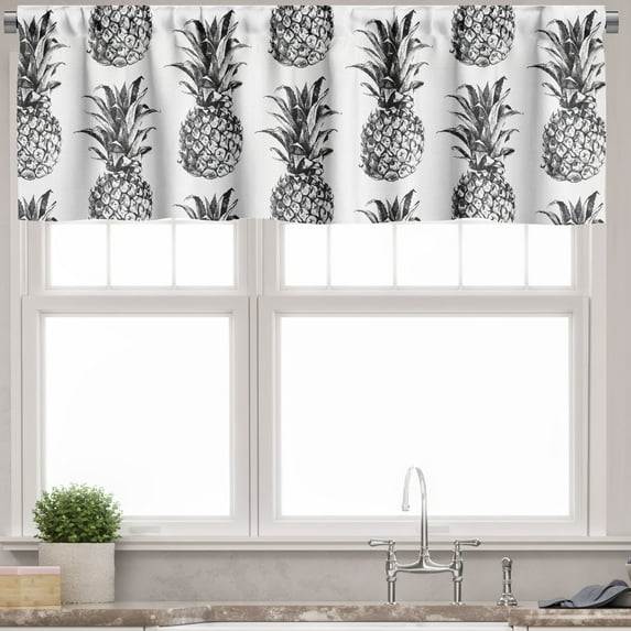 Ambesonne Pineapple Valance Pack of 2, Vintage Fruit, 54"X18", Black Grey White