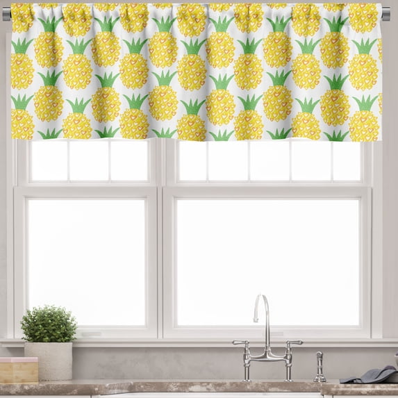 Ambesonne Pineapple Valance Pack of 2, Yellow Fruit Hawaii Art, 42"X12", Yellow Shamrock Green