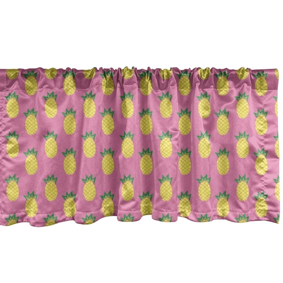 Ambesonne Pineapple Window Valance, Doodle Exotic Fruit, 54" X 12", Pink Yellow