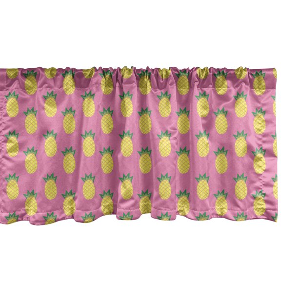 Ambesonne Pineapple Window Valance, Doodle Exotic Fruit, 54" X 18", Pink Yellow