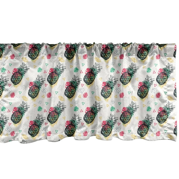 Ambesonne Pineapple Window Valance, Hand Drawn Sketch Fruits with Colorful Triangles and Foliage Leaves Background, Curtain Valance for Kitchen Bedroom Decor with Rod Pocket, 54" X 12", Multicolor