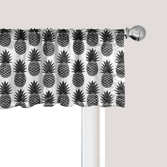 Ambesonne Pineapple Window Valance, Simple Vegan Illustration, 54" X 12", Charcoal Grey White