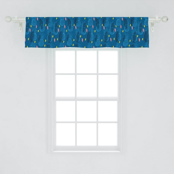 Ambesonne Pineapple Window Valance, Tropical Theme Exotic Ananas Patterns with Brushstroke Shapes, Curtain Valance for Kitchen Bedroom Decor with Rod Pocket, 54" X 12", Night Blue Sea Blue