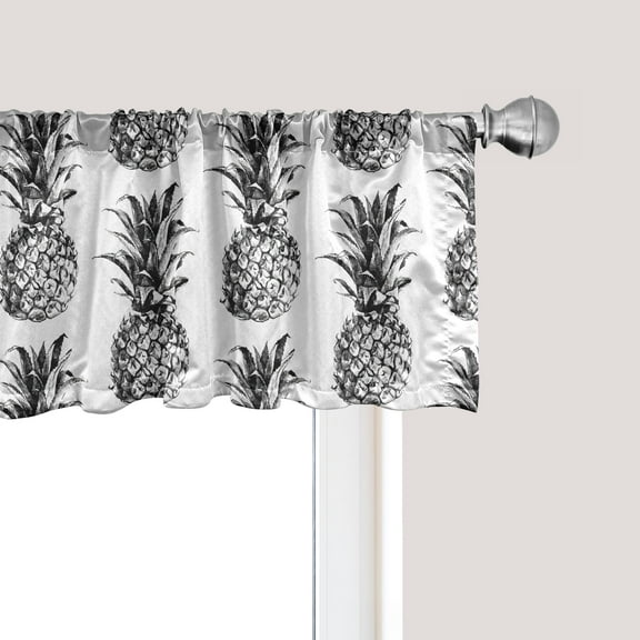 Ambesonne Pineapple Window Valance, Vintage Fruit, 54" X 18", Black Grey White