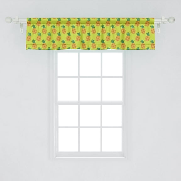 Ambesonne Pineapples Window Valance, Natural Theme Organic Ananas Pattern Summer Berry Motifs, Curtain Valance for Kitchen Bedroom Decor with Rod Pocket, 54" X 12", Apple Gren Dark Yellow