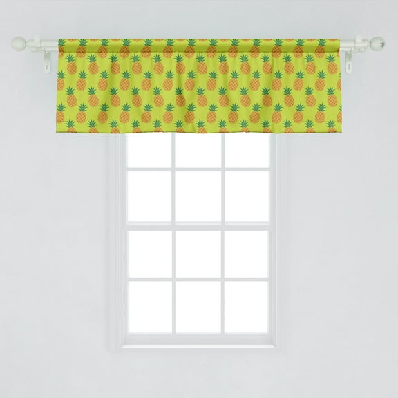 Ambesonne Pineapples Window Valance, Natural Theme Organic Ananas Pattern Summer Berry Motifs, Curtain Valance for Kitchen Bedroom Decor with Rod Pocket, 54" X 18", Apple Gren Dark Yellow