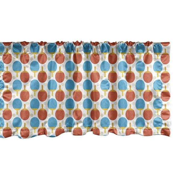 Ambesonne Ping Pong Window Valance, Bicolor Paddles and Balls, 54" X 12", Vermilion and Sky Blue