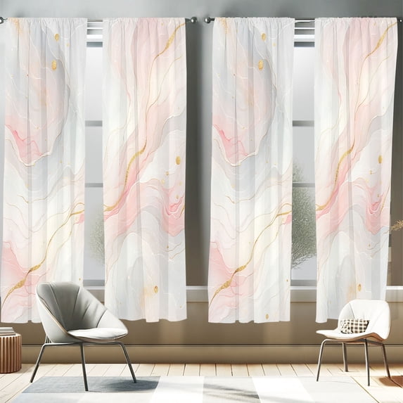 Ambesonne Pink 4-Panel Curtains, Art Marble Print Dreamy Lines, 56"x95", Blush Pale Cadet Blue