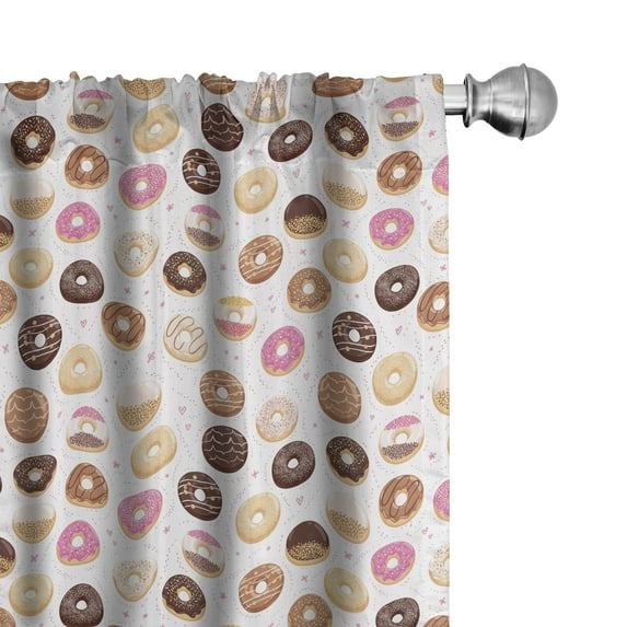 Ambesonne Pink Window Curtains, Colorful Yummy Donuts, Each 28" W x 63" L, Pink Brown