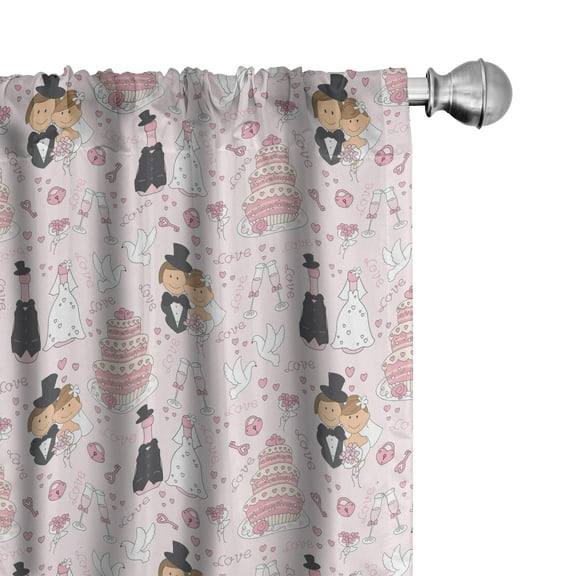 Ambesonne Pink Window Curtains, Drawing Pattern Wedding, Each 28" W x 95" L, Pink White Black