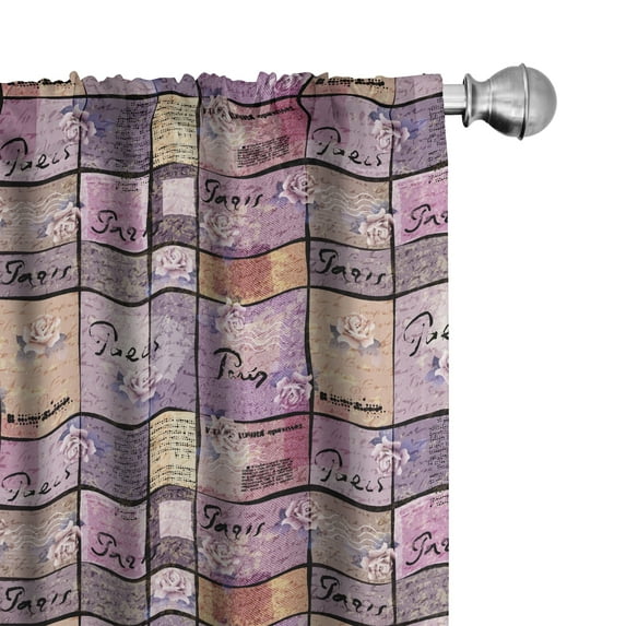 Ambesonne Pink Window Curtains, Vintage Letters Watercolor, Each 28" W x 84" L, Pale Pink Black
