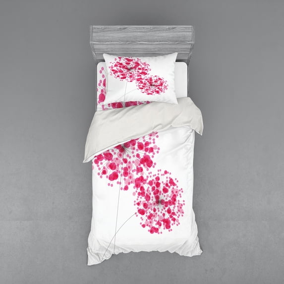 Ambesonne Pink Bedding Set 3 Pcs, Abstract Dandelion Art, Twin XL, Pearl Pink