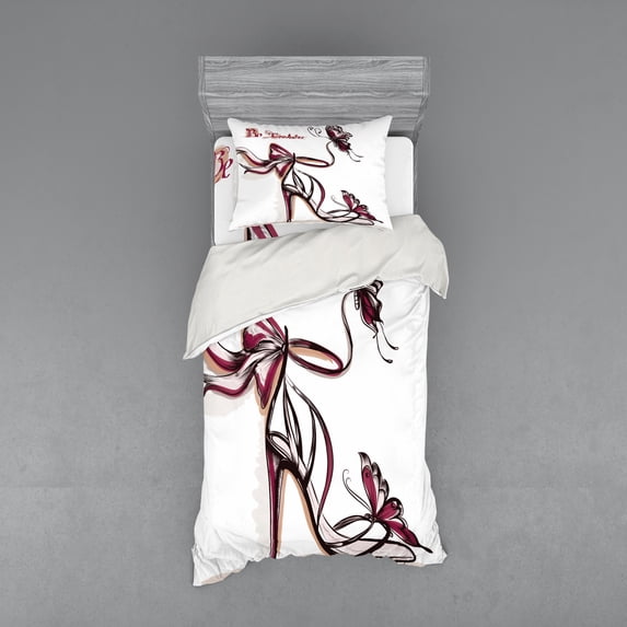 Ambesonne Pink Bedding Set 3 Pcs, Classy High Heels Fashion, Twin XL, Dried Rose Black