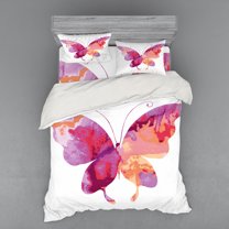 Ambesonne Pink Bedding Set 4 Pcs, Butterfly with Wings, Queen, Fuchsia Salmon and Pink