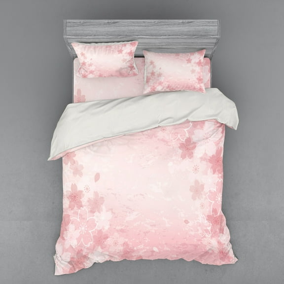 Ambesonne Pink Bedding Set 4 Pcs, Cherry Blossom Floral Art, Queen, Pink